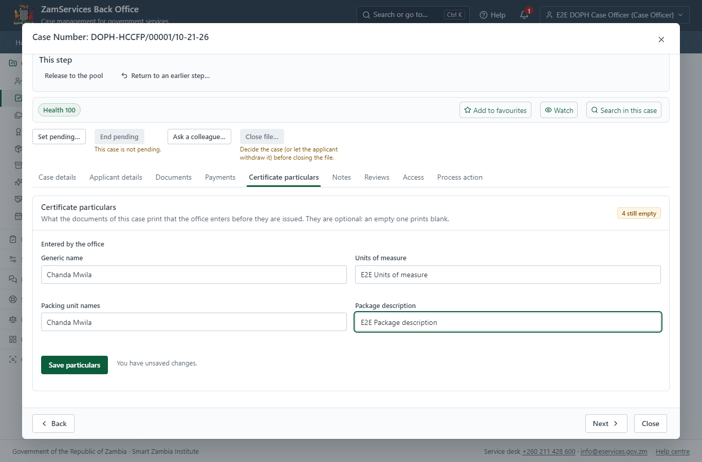 Fill in the certificate particulars (desktop)