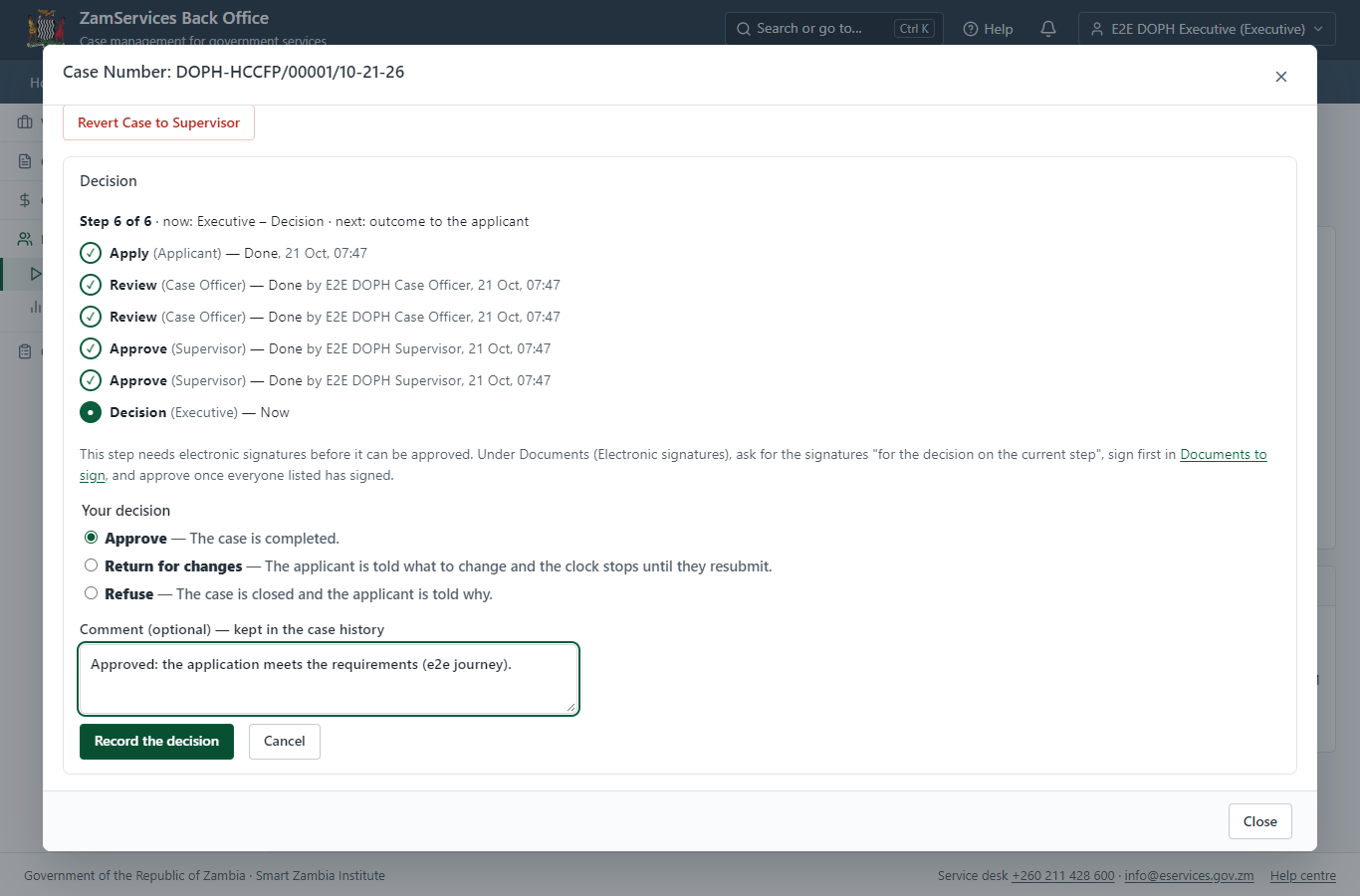 Decide: Executive Review & e-Sign (desktop)
