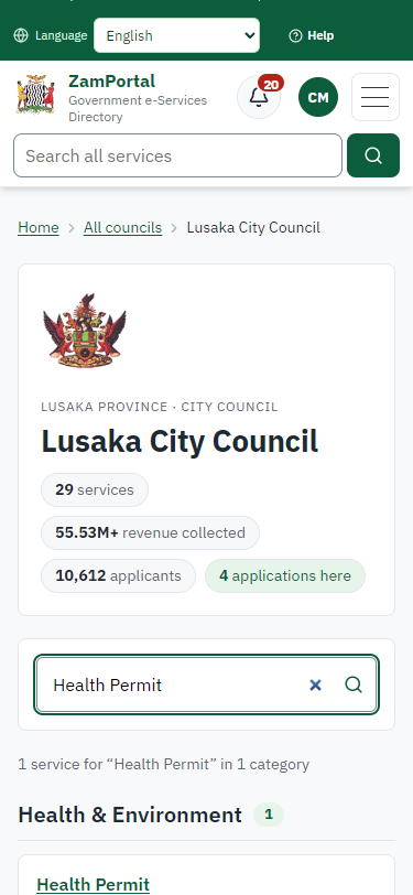 Find the service at the council (375 px phone)