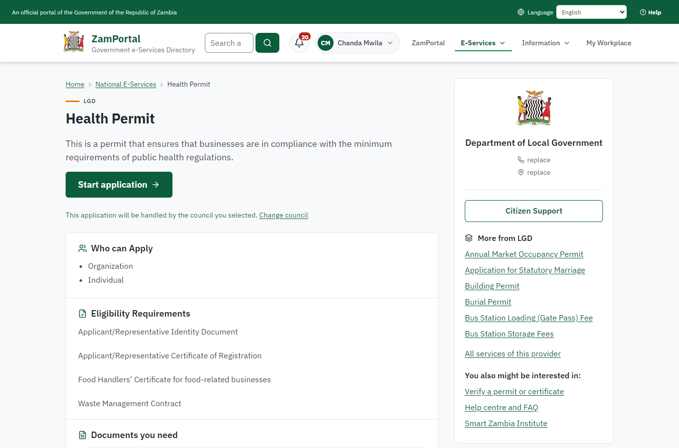 Read the service page (desktop)