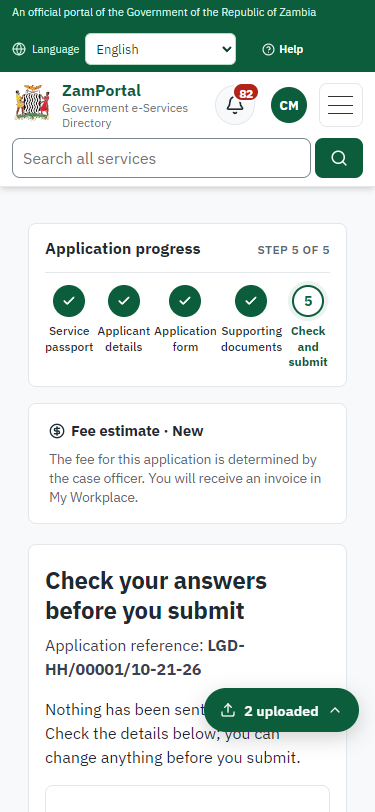 Check the answers and confirm the declaration (375 px phone)