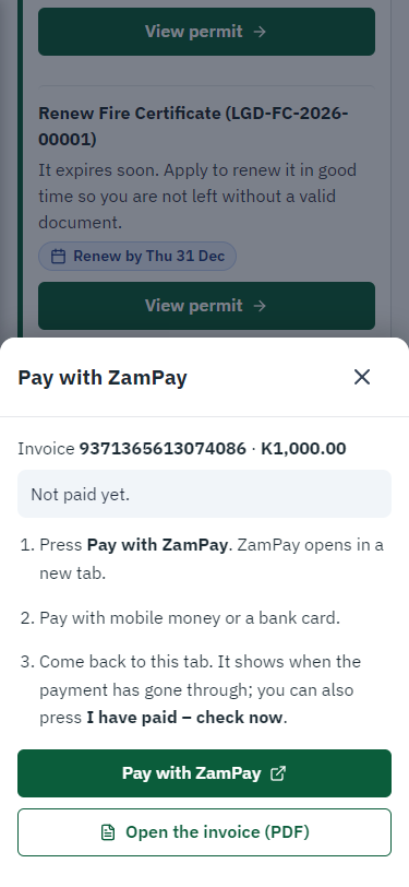 Pay with ZamPay (375 px phone)