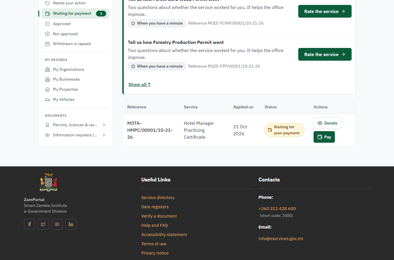 See that the fee is due (desktop)