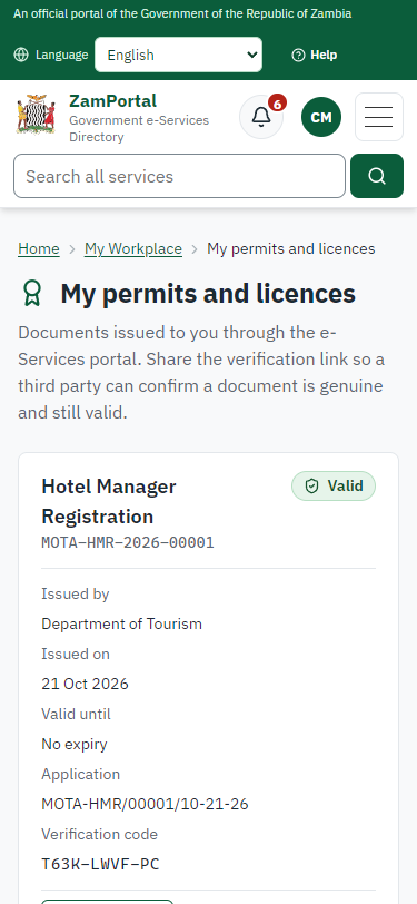 The document in My permits (375 px phone)