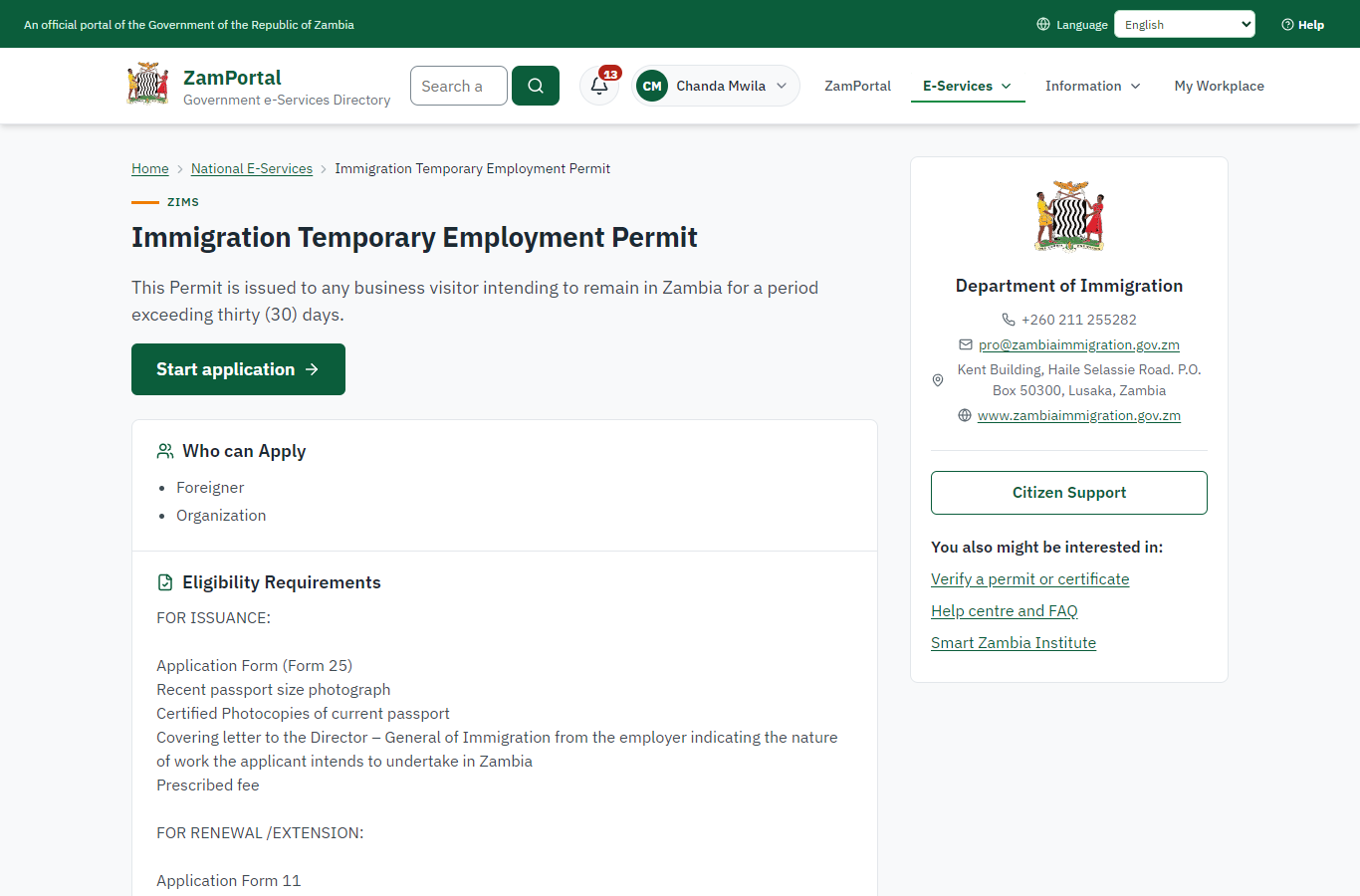 Read the service page (desktop)