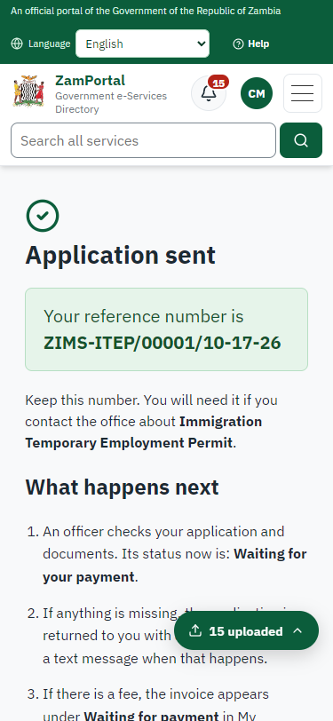 Application sent (375 px phone)