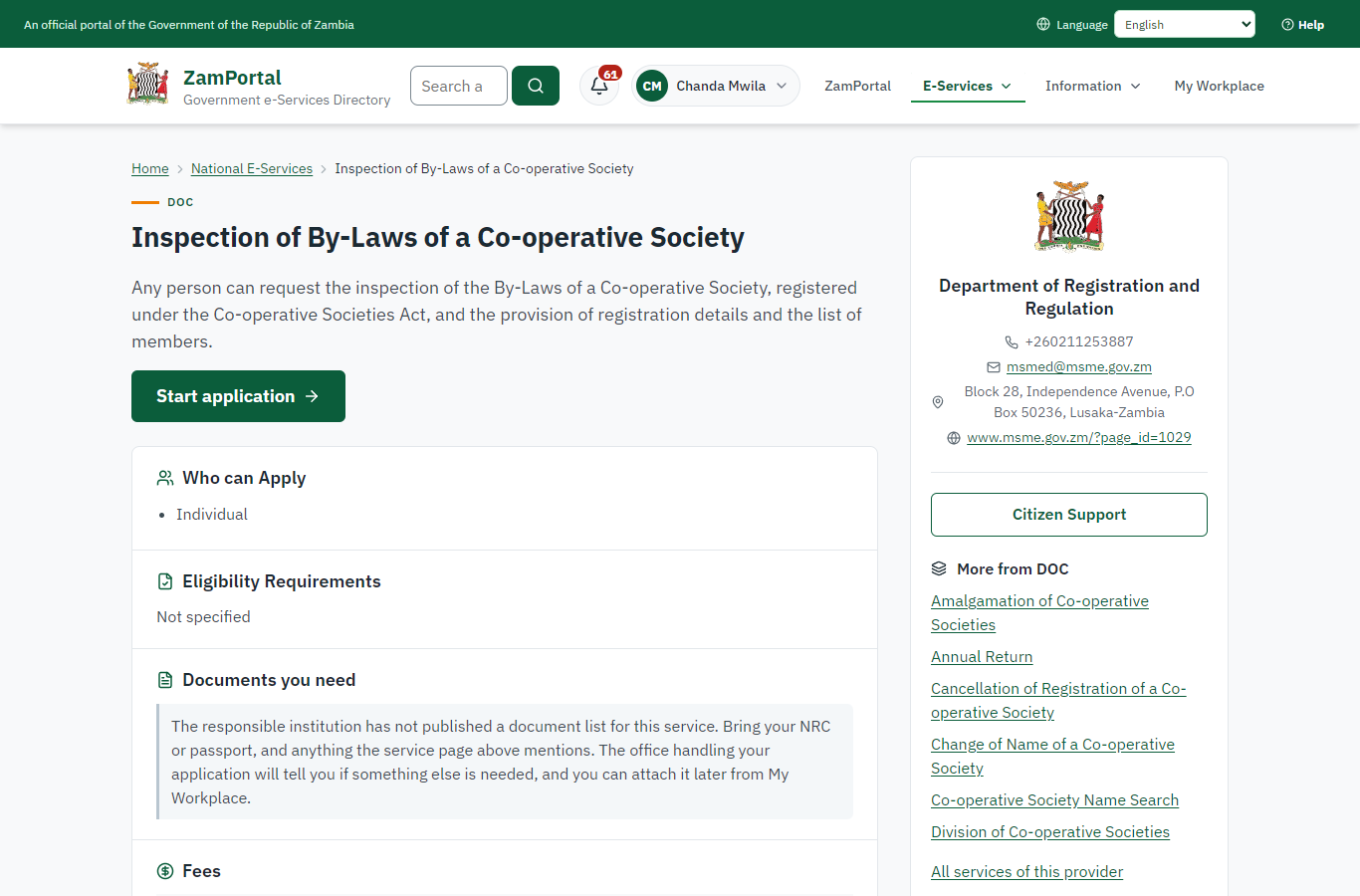 Read the service page (desktop)