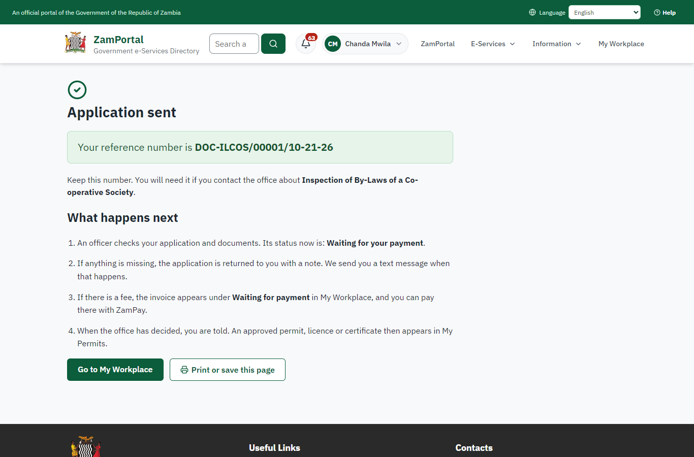 Application sent (desktop)