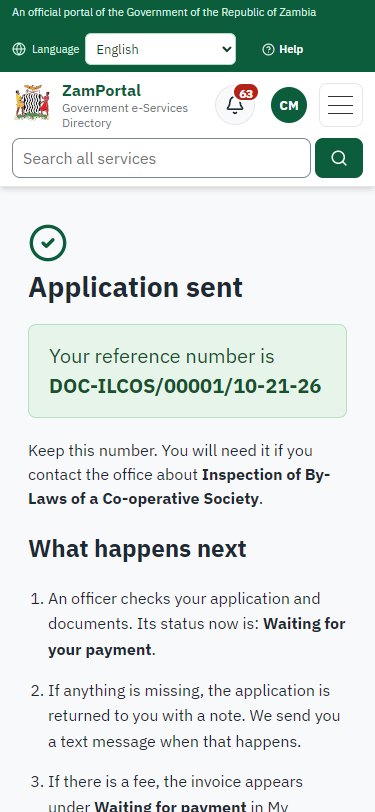Application sent (375 px phone)