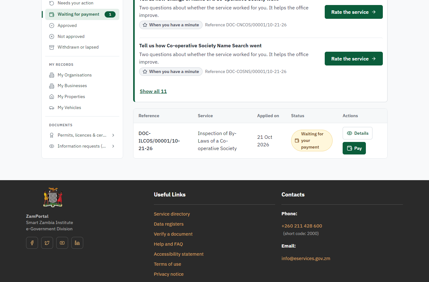 See that the fee is due (desktop)