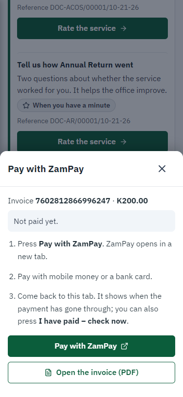 Pay with ZamPay (375 px phone)