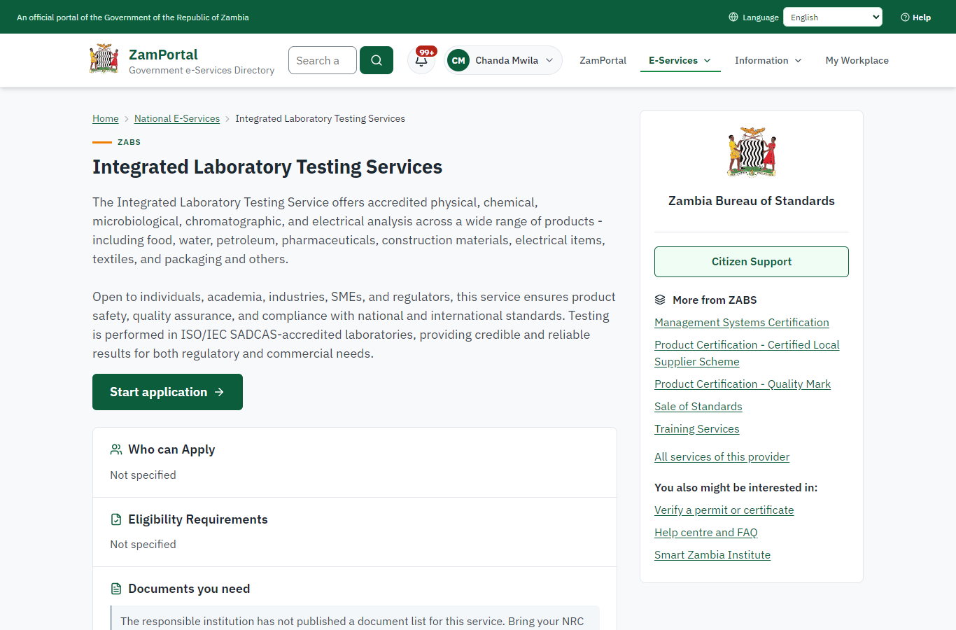 Read the service page (desktop)