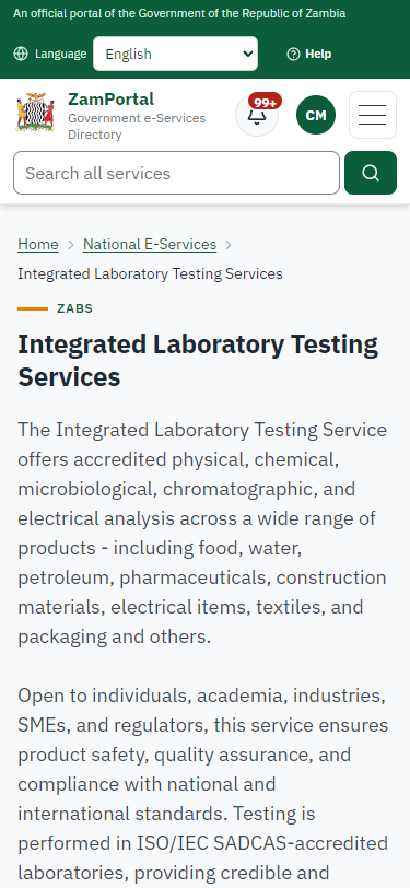 Read the service page (375 px phone)