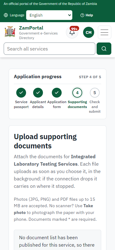 Upload the supporting documents (375 px phone)