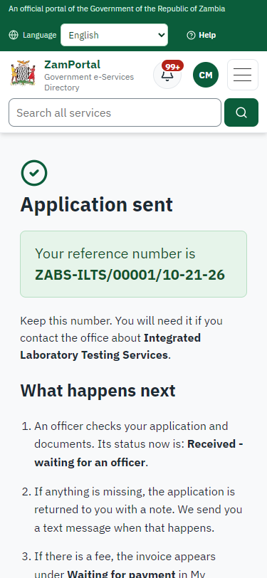 Application sent (375 px phone)