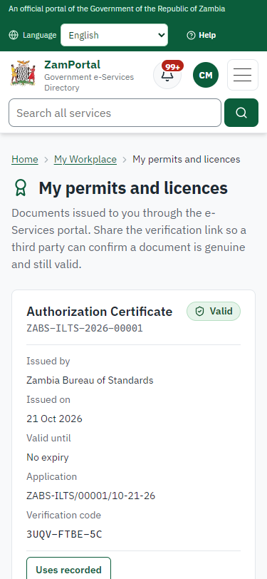 The document in My permits (375 px phone)