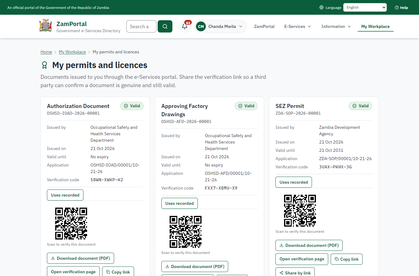 The document in My permits (desktop)