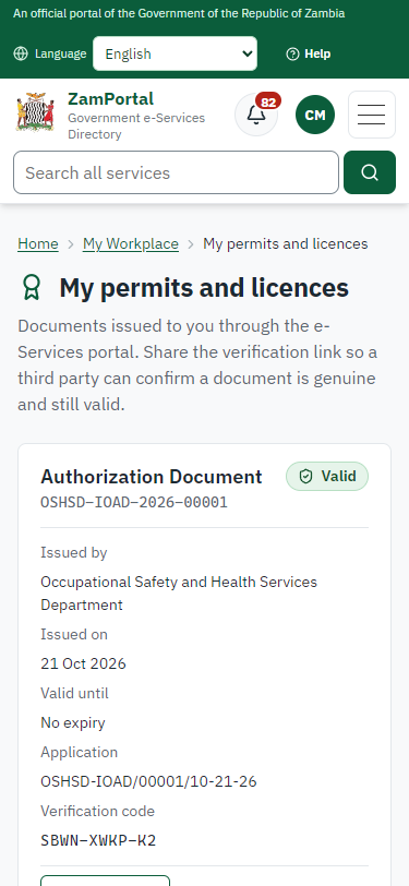 The document in My permits (375 px phone)