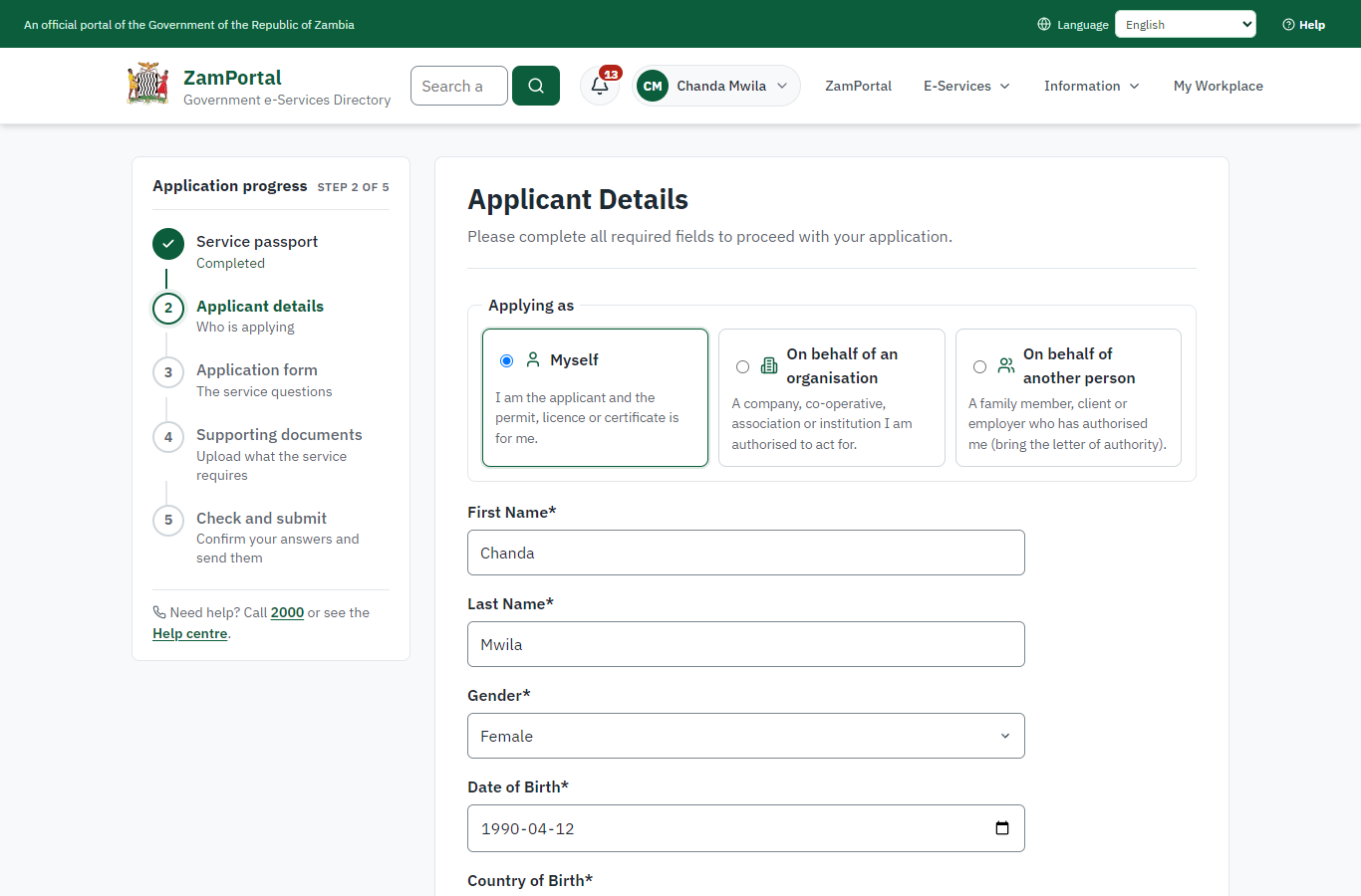 Confirm the applicant details (desktop)
