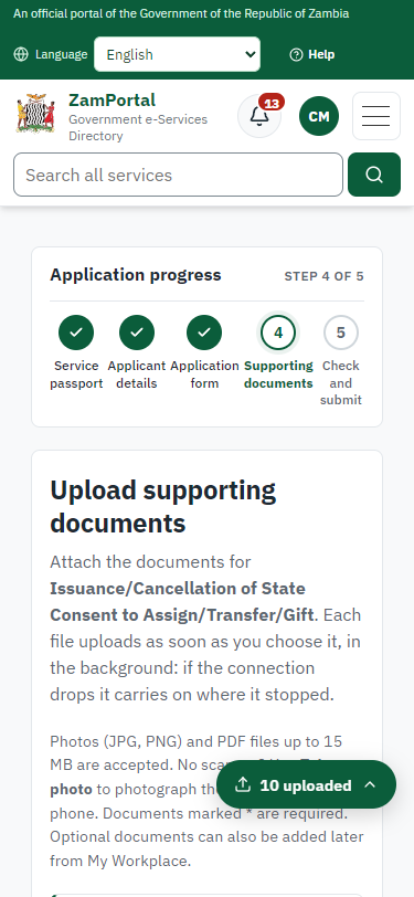 Upload the supporting documents (375 px phone)