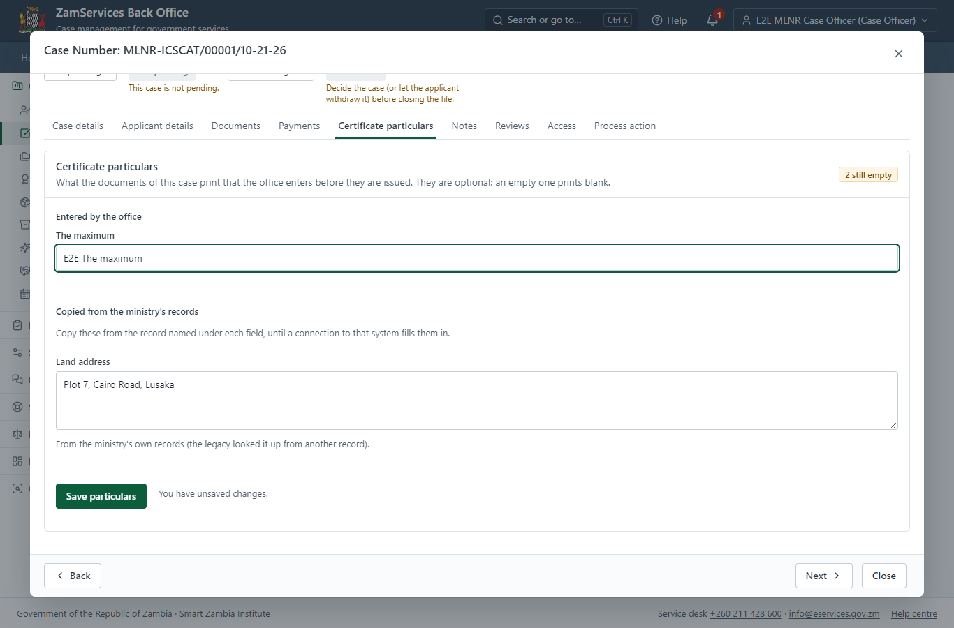 Fill in the certificate particulars (desktop)
