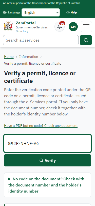 Verify the document (375 px phone)