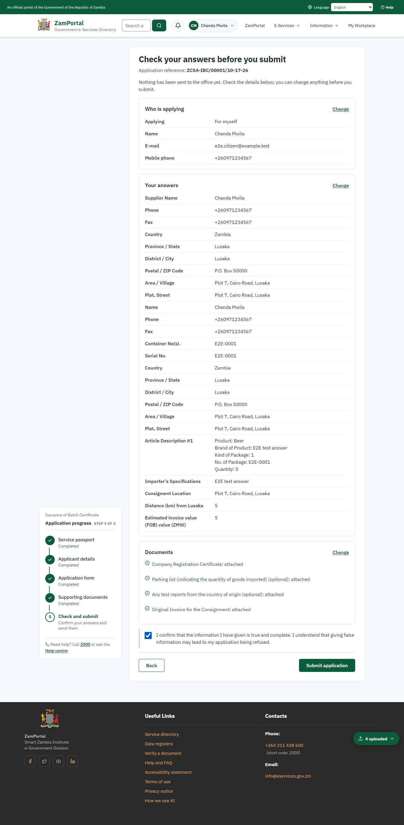 Check the answers and confirm the declaration (desktop)