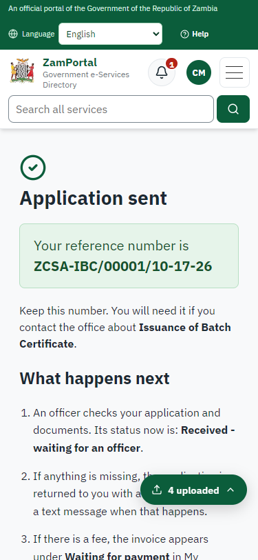 Application sent (375 px phone)