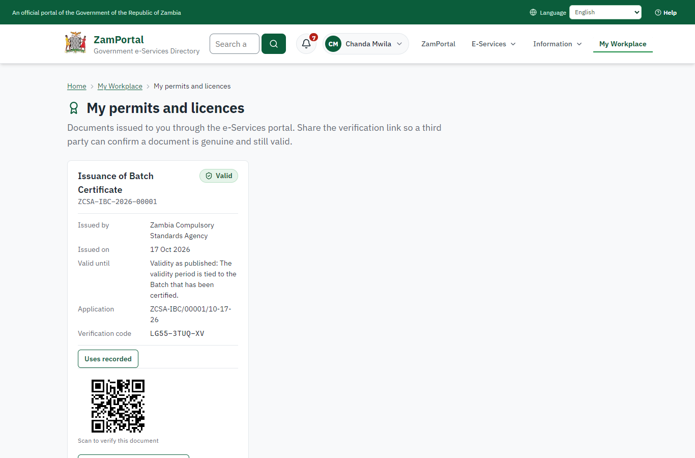 The document in My permits (desktop)