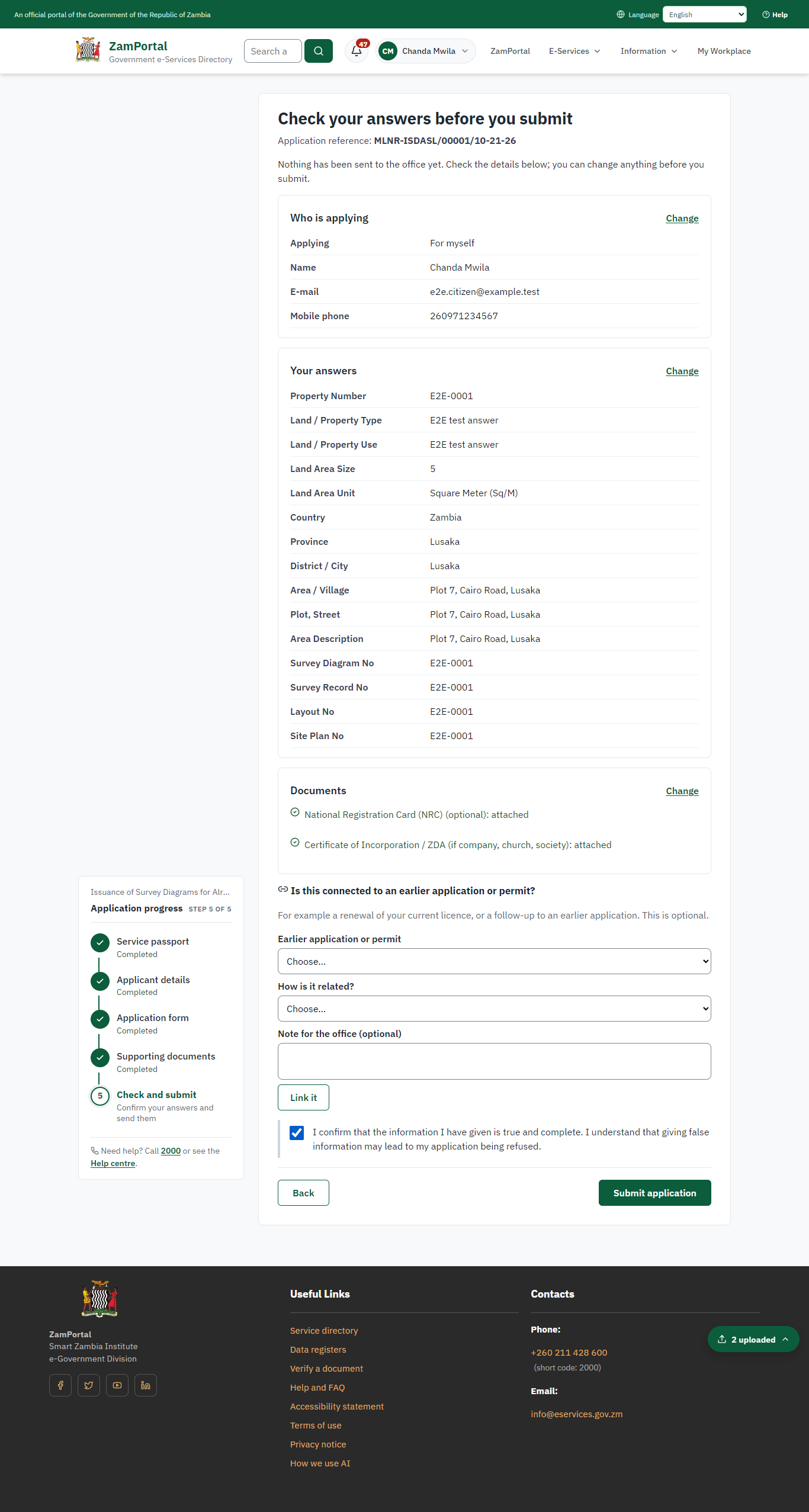 Check the answers and confirm the declaration (desktop)
