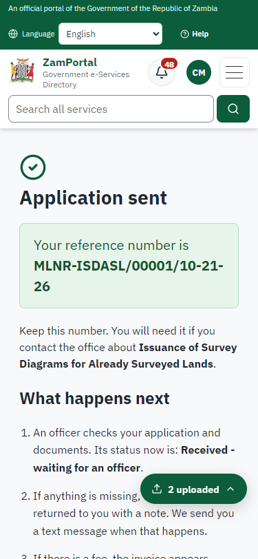 Application sent (375 px phone)