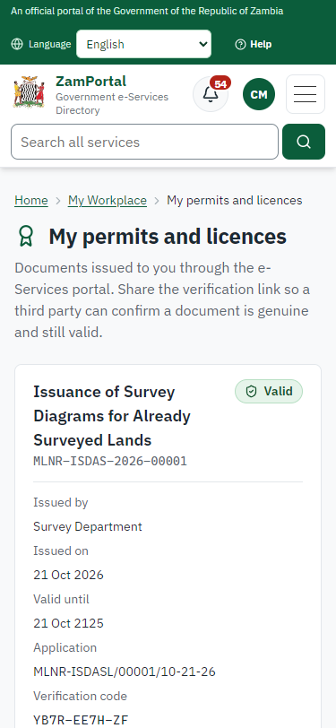 The document in My permits (375 px phone)