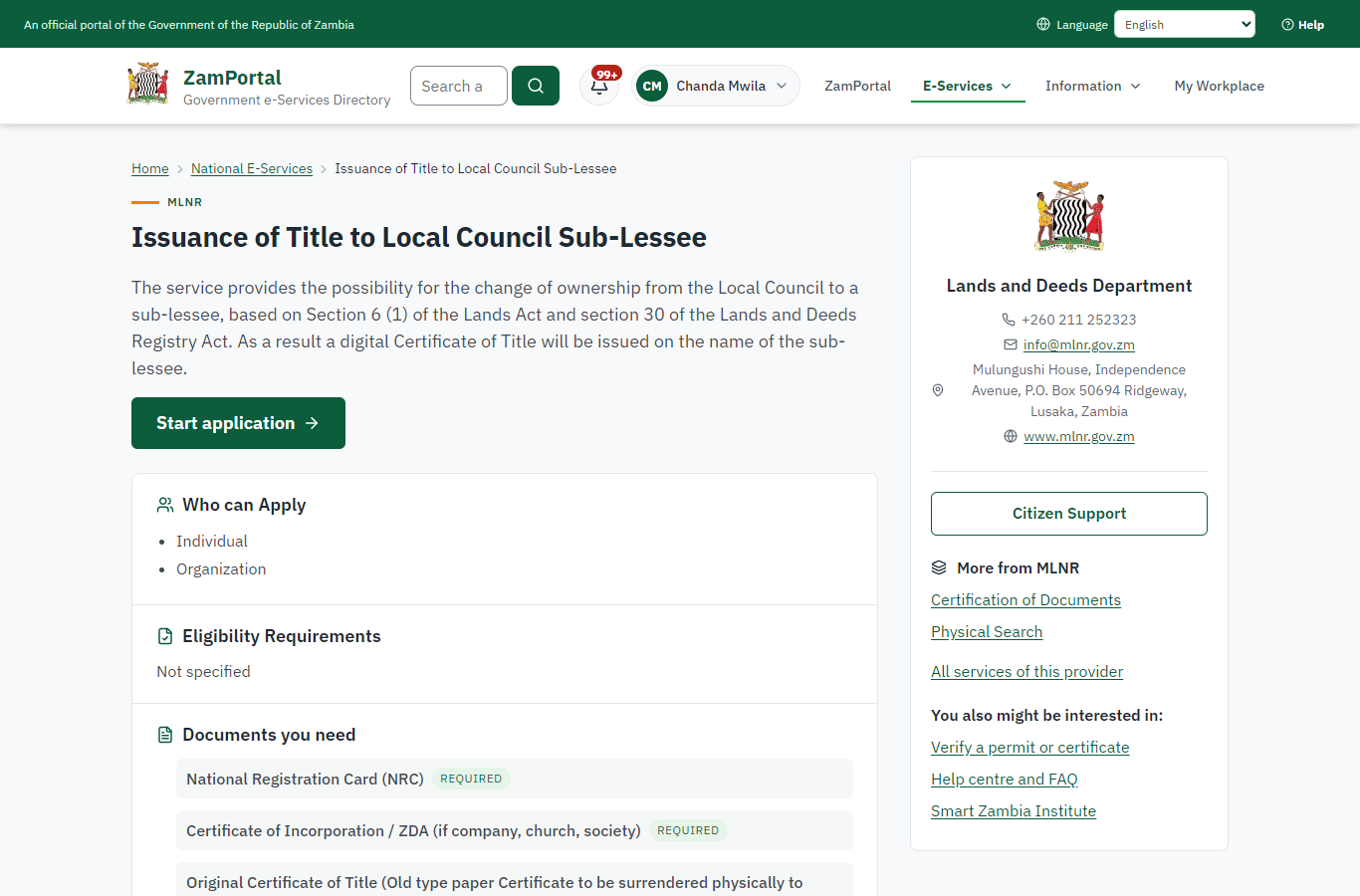 Read the service page (desktop)