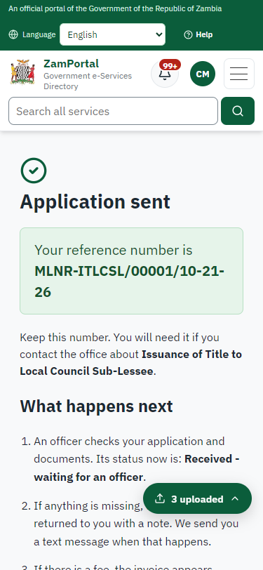 Application sent (375 px phone)