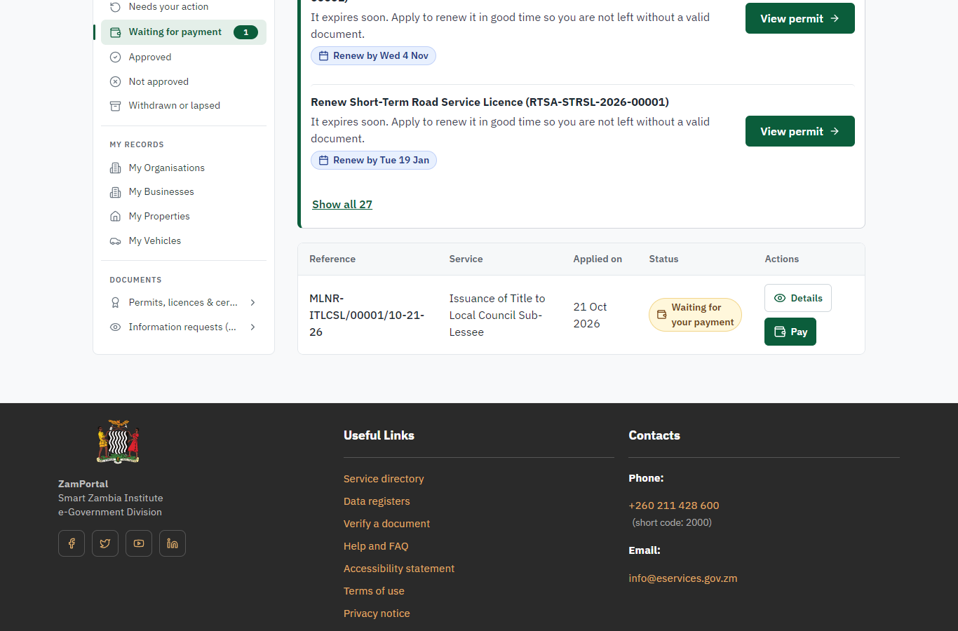 See that the fee is due (desktop)