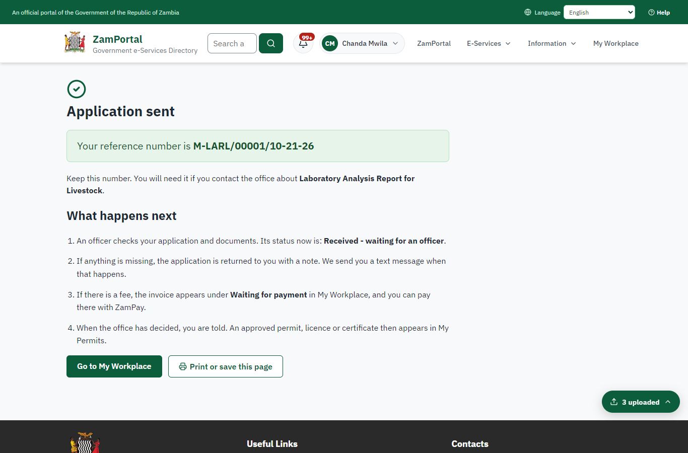 Application sent (desktop)