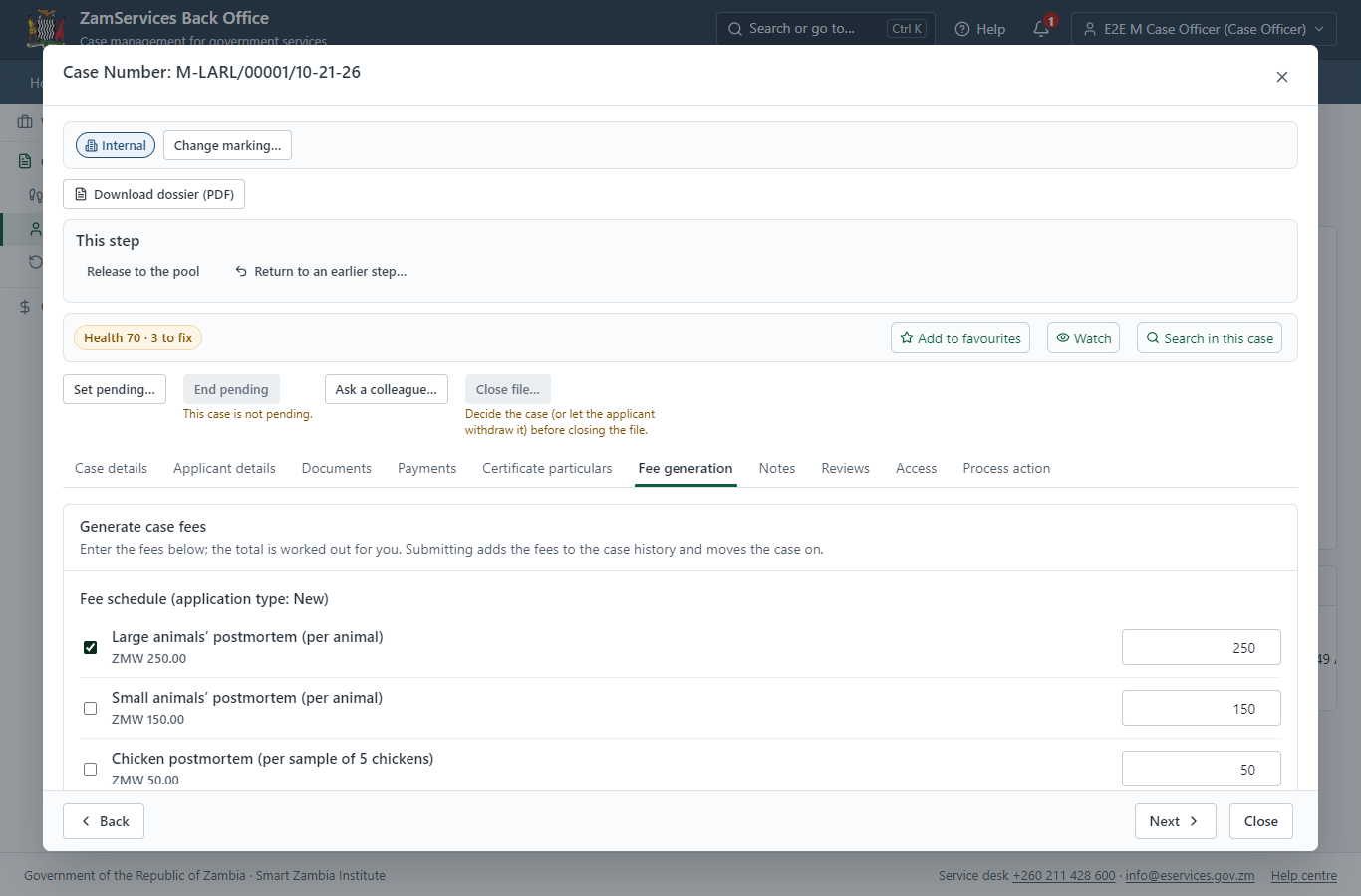 Set the fee and raise the invoice (desktop)