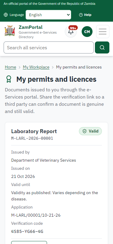 The document in My permits (375 px phone)