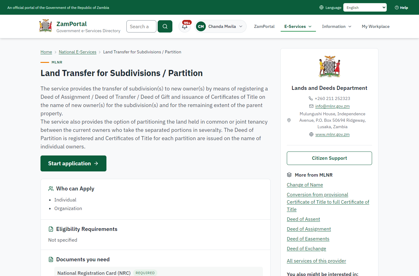 Read the service page (desktop)