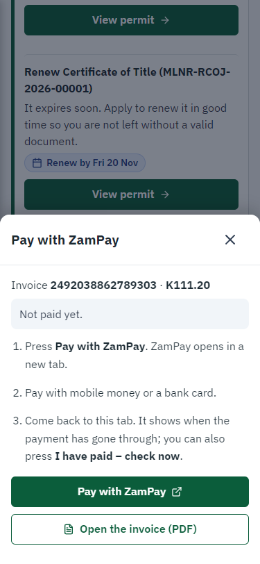 Pay with ZamPay (375 px phone)