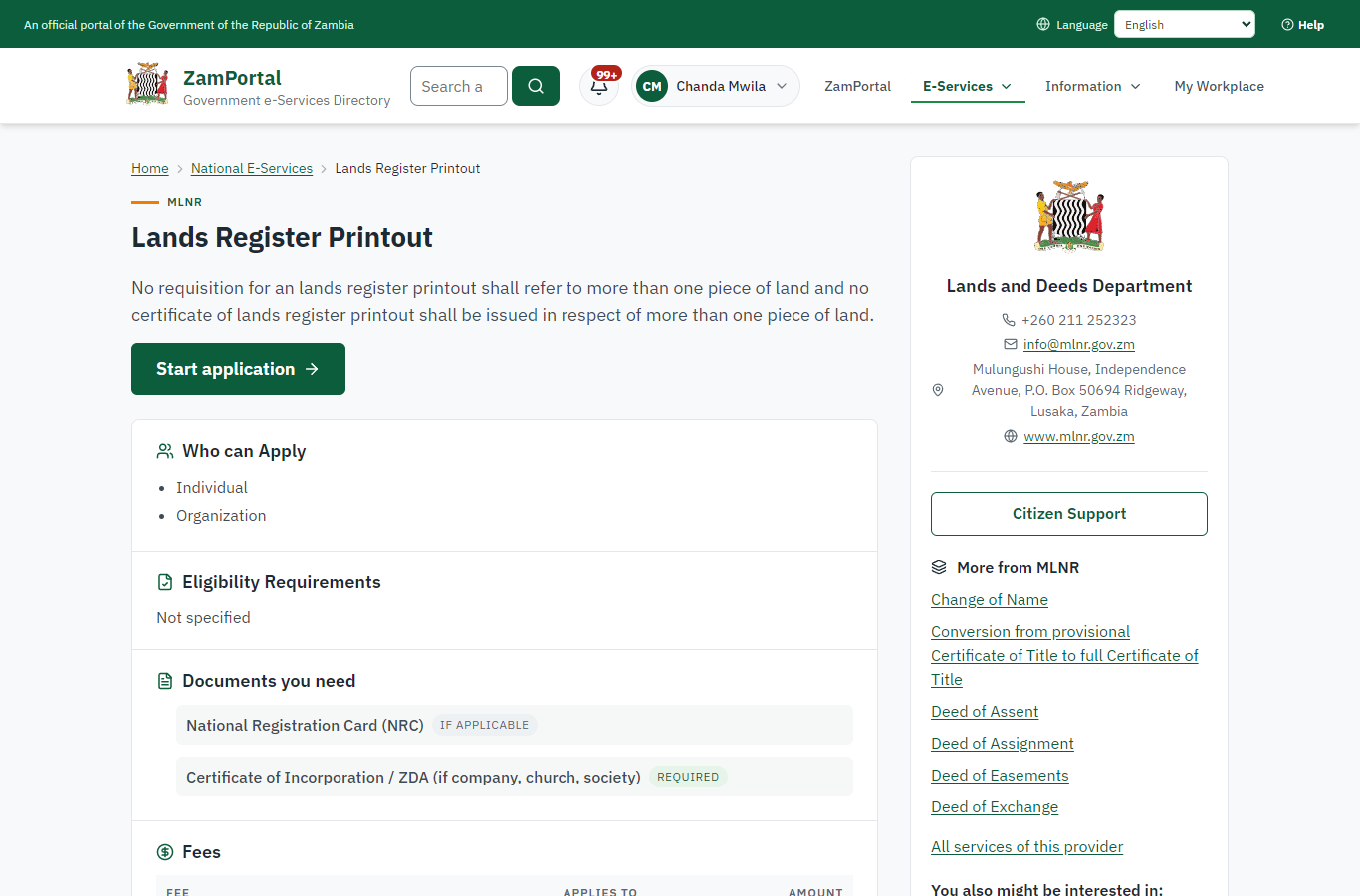 Read the service page (desktop)