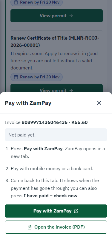 Pay with ZamPay (375 px phone)