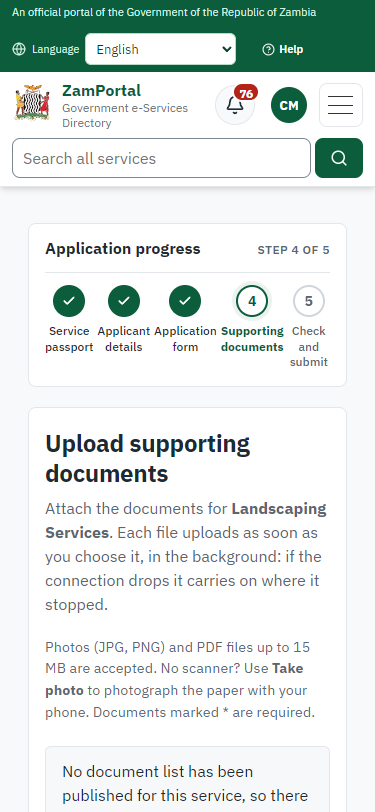 Upload the supporting documents (375 px phone)