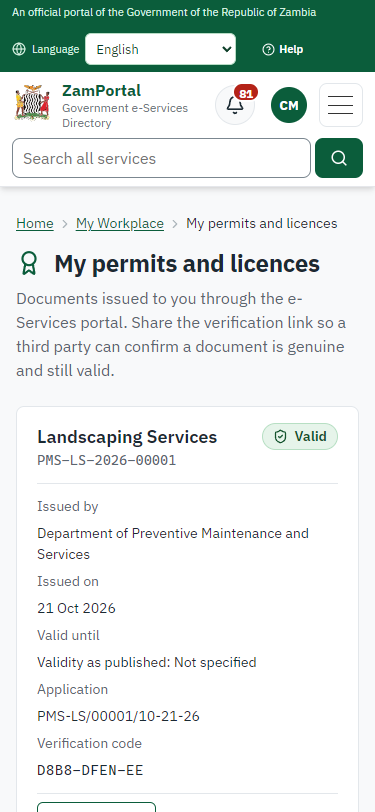 The document in My permits (375 px phone)