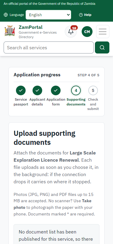 Upload the supporting documents (375 px phone)