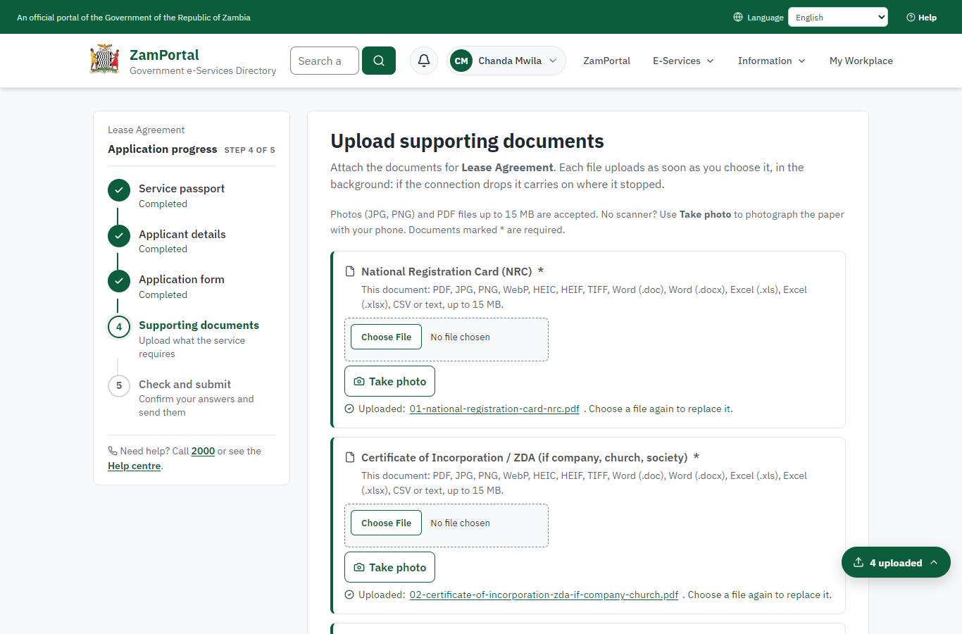 Upload the supporting documents (desktop)