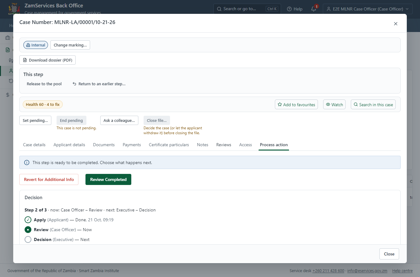 Inspect the case by Case Officer (desktop)