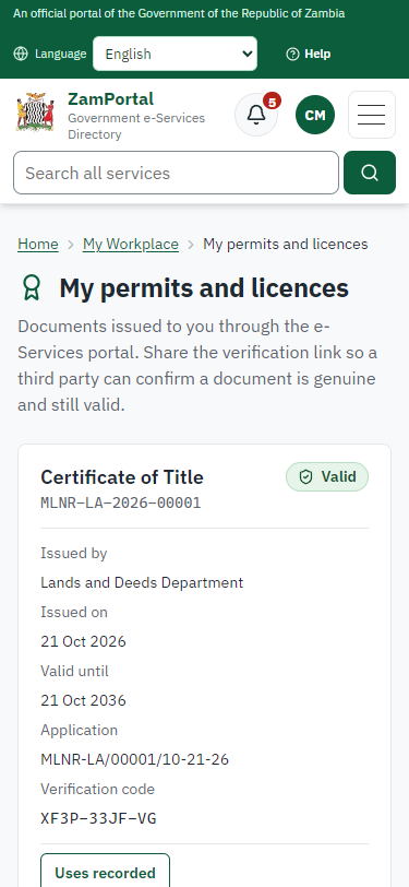 The document in My permits (375 px phone)