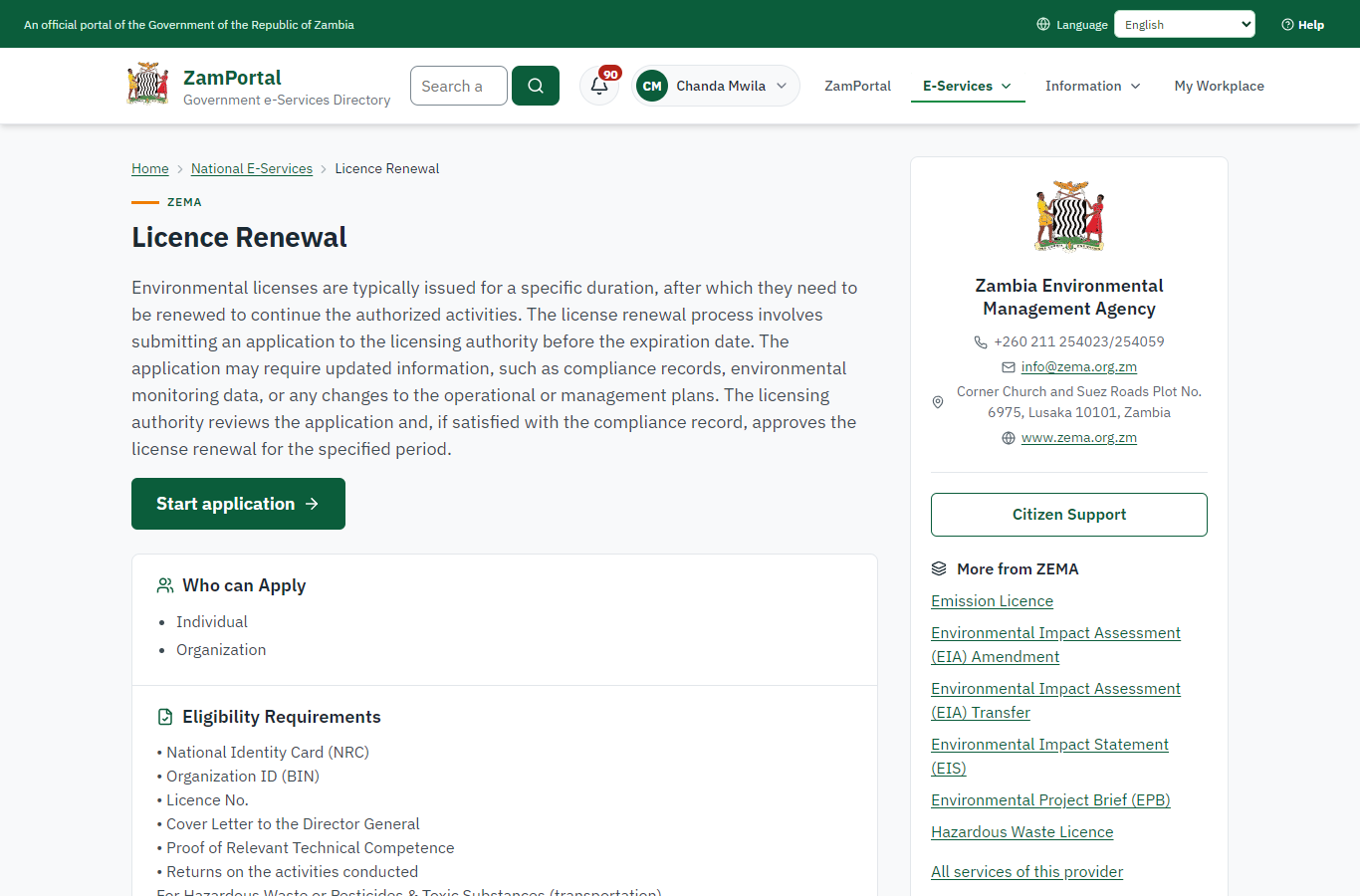 Read the service page (desktop)