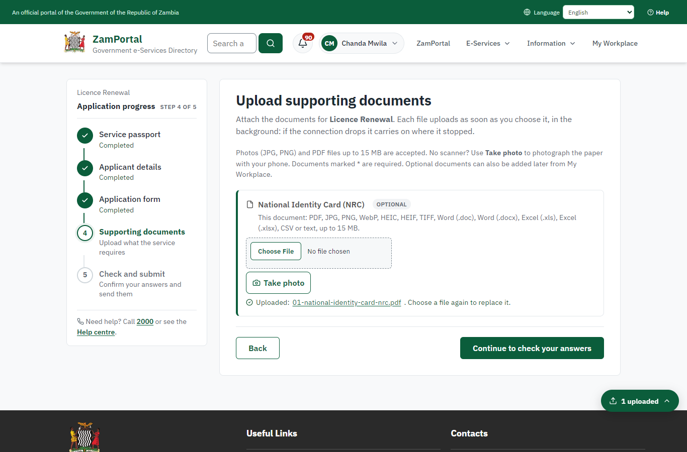 Upload the supporting documents (desktop)